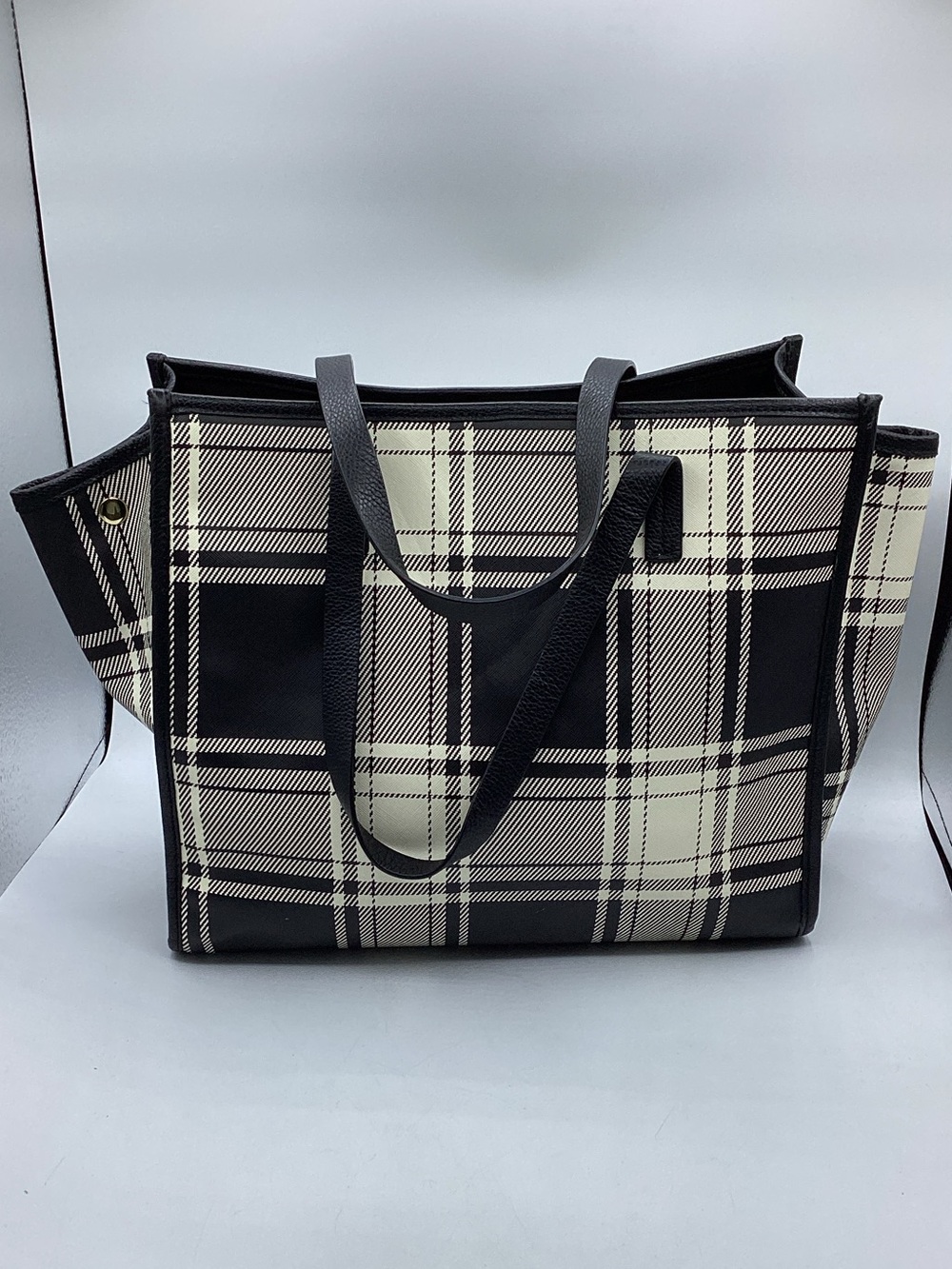 Talbots Black and Cream Plaid Tote Bag